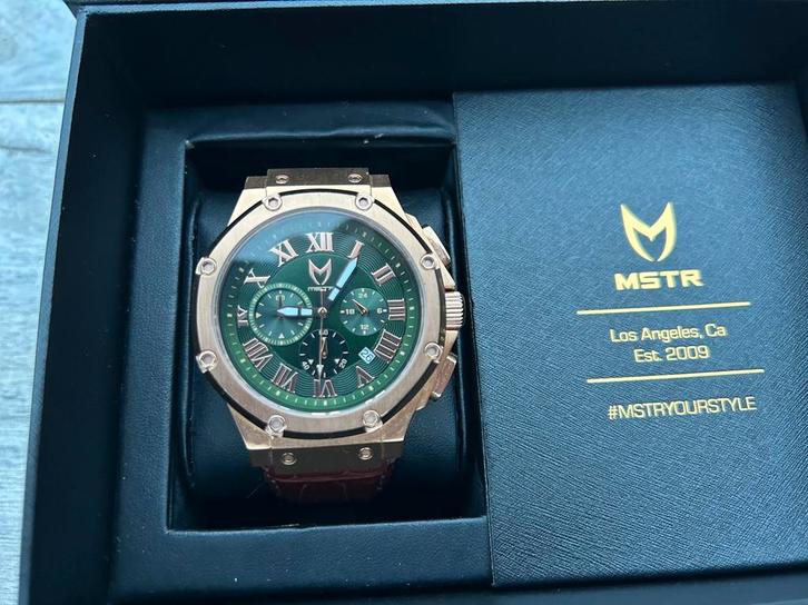 MSTR Horloge Meister Ambassador Rosé Goud/Groen - Bruin leer, Sieraden, Tassen en Uiterlijk, Horloges | Heren, Zo goed als nieuw