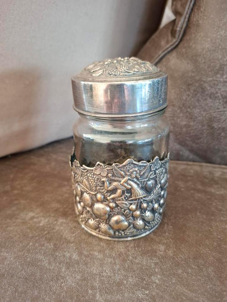 Antieke Zilveren Jampot Houder met Glazen Pot, Antiek en Kunst, Antiek | Woonaccessoires, Ophalen of Verzenden