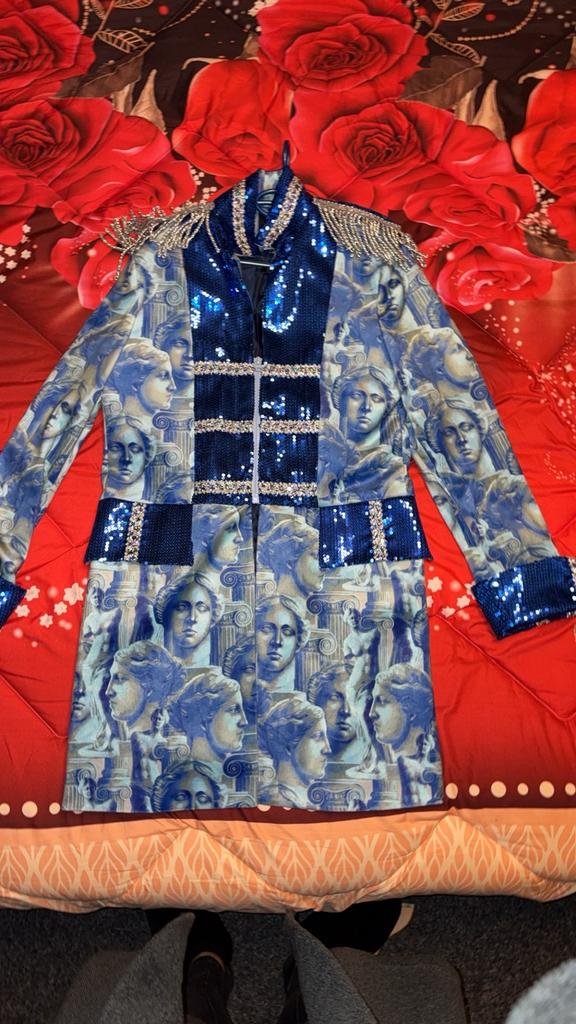 Opvallende blauwe jas met print en pailletten, Ophalen of Verzenden, Nieuw
