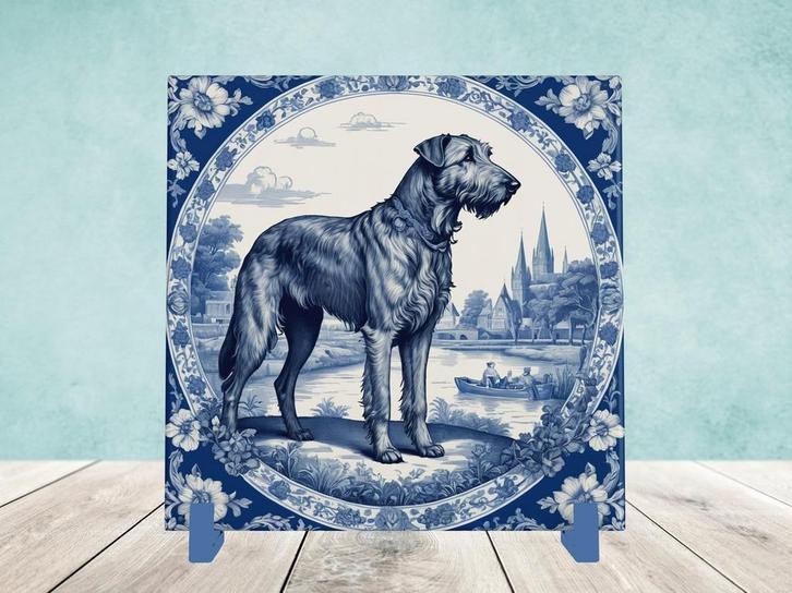 Ierse Wolfshond Delfts Blauwe tegel incl houder, Huis en Inrichting, Woonaccessoires | Overige, Nieuw, Ophalen of Verzenden