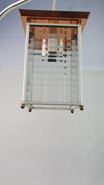 Vintage hanglamp, metalen vierkant, 4 glazen platen. S31, Tweedehands verkoop, Tweedehands verkoop, Gebruikt, Ophalen of Verzenden