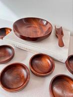 Vintage pindaset / snackset houten schaaltjes | Teak bakjes, Ophalen of Verzenden