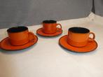 Melitta Kopenhagen kop en schotel 3 x oranje, Gebruikt, Keramiek, Ophalen of Verzenden, Overige stijlen