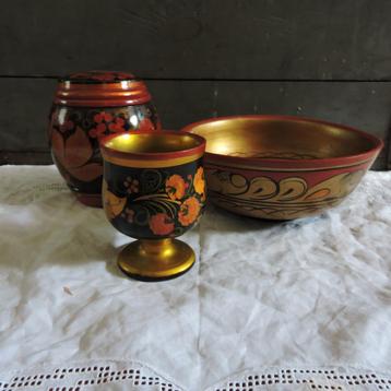Vintage Khokhloma handgeschilderde kom pot beker USSR beschikbaar voor biedingen