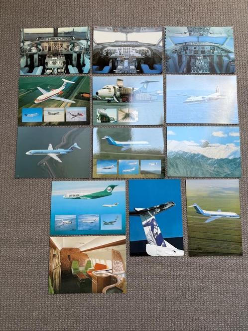 12 originele Fokker F28 en F27 kaarten (A4-formaat), Verzamelen, Luchtvaart en Vliegtuigspotten, Gebruikt, Kaart, Foto of Prent