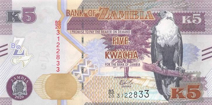 Zambia 5 Kwacha 2020 Unc  pn 57c, Postzegels en Munten, Bankbiljetten | Afrika, Los biljet, Zambia, Ophalen of Verzenden
