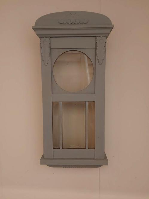Oud Grijs Kastje met Glas, Antiek en Kunst, Antiek | Spiegels, Minder dan 50 cm, Minder dan 100 cm, Rechthoekig, Ophalen