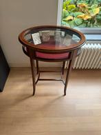 Antieke vitrinetafel – ovaal met glas, Ophalen of Verzenden