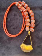 Vintage Rode Kralen Ketting met Hanger, Gebruikt, Ophalen of Verzenden, Rood, Overige materialen