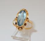 Antieke 14 karaat Gouden Ring in Jugendstil en Aquamarijn, Verzenden, Goud, Ring, Met edelsteen