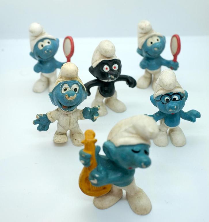 27 Smurfen (jaren ‘70) en 2x Meneer de Uil, Verzamelen, Smurfen, Gebruikt, Poppetje, Figuurtje of Knuffel, Verschillende Smurfen