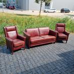 Klassiek bankstel bruin rood leer art deco stijl + BEZORGING, Huis en Inrichting, Banken | Bankstellen, Gebruikt, Klassiek, Leer