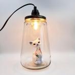 Kesbekelamp met vintage kattenbeeldje, Glazen hanglamp kat, Vintage retro industrieel stoer, Nieuw, Ophalen of Verzenden, Glas