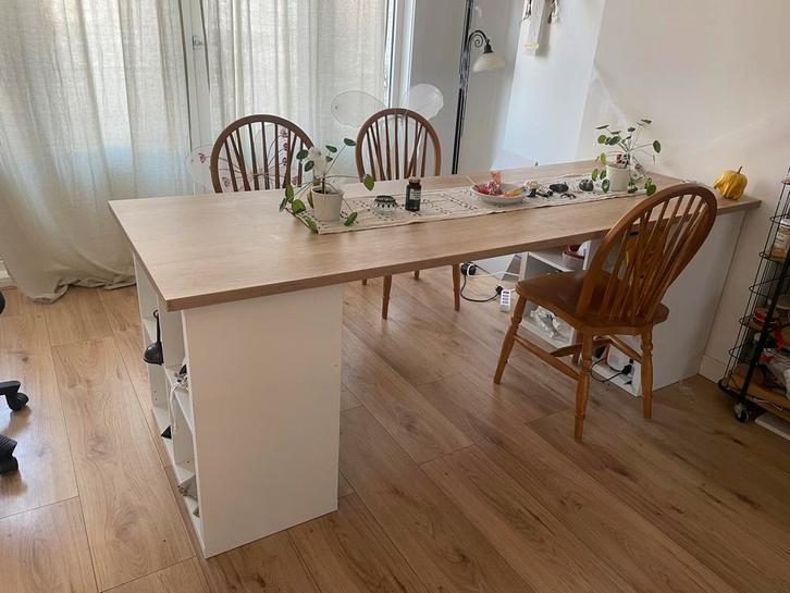 Grote Eettafel/Bureau - Tafelblad + 2x Kallax, Huis en Inrichting, Tafels | Eettafels, Gebruikt, 50 tot 100 cm, 200 cm of meer