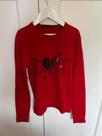 Sisley longsleeve – Rood met zwarte hartprint – Maat XS beschikbaar voor biedingen