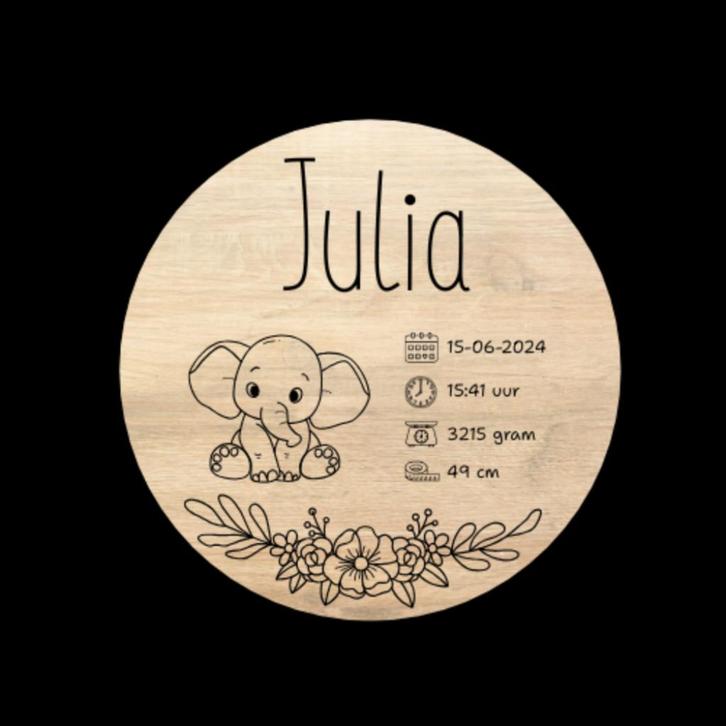 Gepersonaliseerd geboortebordje hout – rond 10 of 15 cm, Kinderen en Baby's, Kraamcadeaus en Geboorteborden, Nieuw, Kraamcadeau
