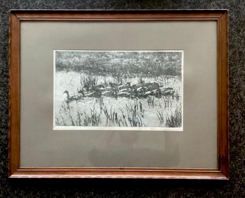 Ets, grafiek, eendjes, sloot, Homberg, vintage, Antiek en Kunst, Kunst | Etsen en Gravures, Ophalen