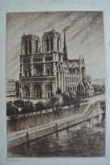 Gesigneerde ets Lucy Garnot  ca 1925  Notre Dame beschikbaar voor biedingen
