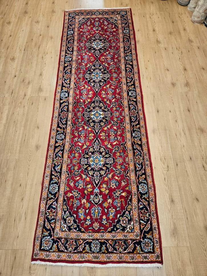 Vintage handgeknoopt perzisch tapijt loper kashan 297x92, Huis en Inrichting, Stoffering | Tapijten en Kleden, Gebruikt, 50 tot 100 cm