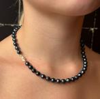 Grijs groene parel ketting dames 14k gouden sier slot retro, Voordeelsieraden, Ophalen of Verzenden, Zo goed als nieuw, Met edelsteen