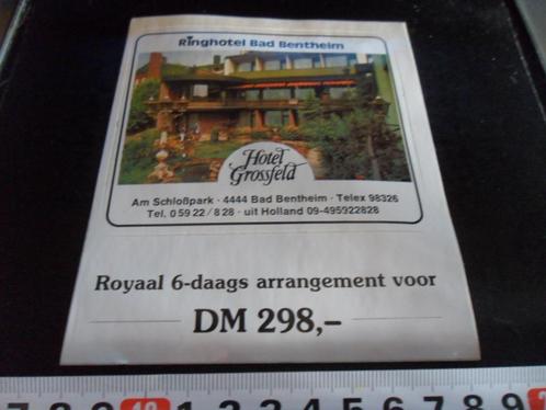 sticker Duitsland Hotel Grossfeld Ringhotel Bad Bentheim, Verzamelen, Stickers, Zo goed als nieuw, Bedrijf of Vereniging, Ophalen