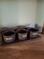 Vintage Bruin Emaille Rek met Zand, Zeep & Soda Potten, Ophalen of Verzenden, Gebruikt