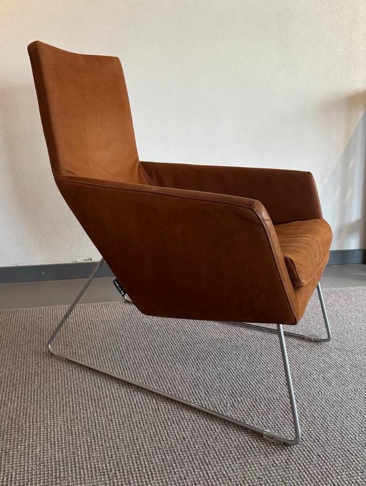 Leren fauteuil Gerard van den Berg, Huis en Inrichting, Fauteuils, Zo goed als nieuw, Leer, Metaal, 50 tot 75 cm, 75 tot 100 cm