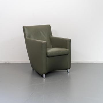 2 Leolux Dolcinea Fauteuil Olijfgroen Leer - Aluminium Frame beschikbaar voor biedingen