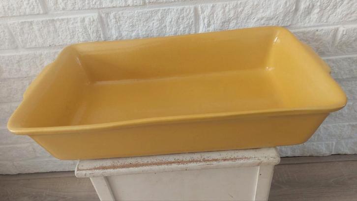 Grote gele rechthoekige Franse ovenschaal gres keramiek, Antiek en Kunst, Antiek | Keramiek en Aardewerk, Ophalen of Verzenden