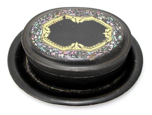 Prachtige Antieke Zwart Emaille Koektrommel Op Schaal, Antiek en Kunst, Curiosa en Brocante, Verzenden