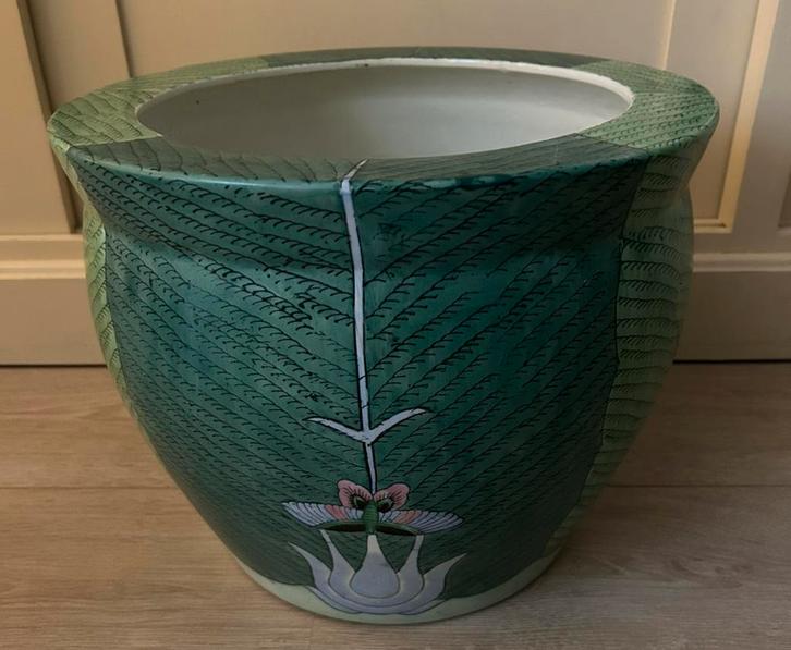 Vintage plantenpot groot (gold Imari) groen / afbeelding, Huis en Inrichting, Woonaccessoires | Overige, Zo goed als nieuw, Ophalen