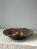 Vintage ceramic wabisabi ronde schaal beige bruin d27cm, Porselein of Keramiek, Schaal, Rond, Ophalen of Verzenden