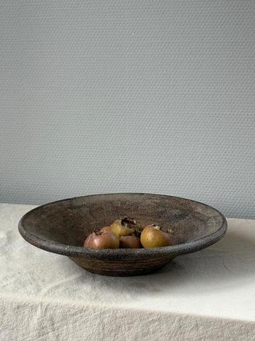 Vintage ceramic wabisabi ronde schaal beige bruin d27cm beschikbaar voor biedingen