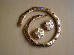 VINTAGE MODE SIERADEN COSTUME JEWELRY HALSKETTING OORBEL, Ophalen of Verzenden, Overige materialen, Ketting, Verguld