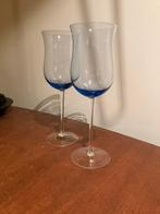 Set van 2 vintage franse wijnglazen met blauwe kelk, Verzamelen, Glas en Borrelglaasjes, Ophalen of Verzenden, Zo goed als nieuw