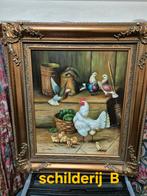 Schilderij B ------kip, kuikens,  duiven 
met baroklijst, Antiek en Kunst, Kunst | Schilderijen | Klassiek, Ophalen