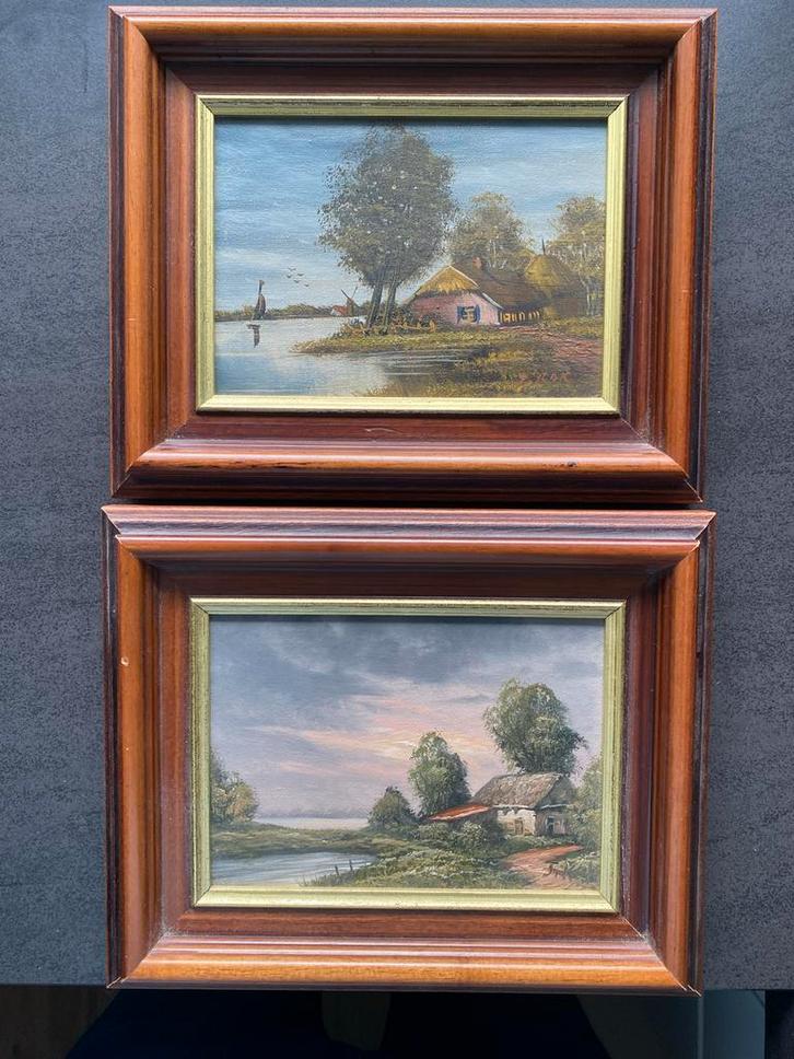 Twee Schilderijen met Landschap, Antiek en Kunst, Kunst | Schilderijen | Klassiek, Ophalen