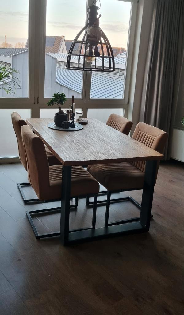 Teakhouten eettafel 160x90 Romaro met 4 Parantino stoelen, Huis en Inrichting, Tafels | Eettafels, Gebruikt, 50 tot 100 cm, 100 tot 150 cm