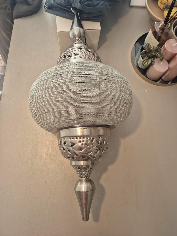 2 Oosterse Lampen Zilver Kraaltjes, Huis en Inrichting, Lampen | Hanglampen, Zo goed als nieuw, 50 tot 75 cm, Glas, Metaal, Ophalen of Verzenden