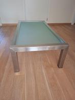 salontafel gezandstraald glas, rvs onderstel €40,-, Antiek en Kunst, Ophalen of Verzenden