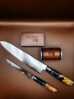 Damascus Set: XL Koksmes, Uitbeenmes+rollende messenslijper, Ophalen of Verzenden, Nieuw, Rvs of Chroom, Los bestek