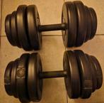 2x 15kg zwarte verstelbare kunststof dumbbells, Sport en Fitness, Fitnessmaterialen, Ophalen, Gebruikt, Benen, Dumbbell