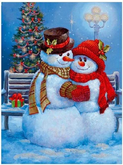 Full diamond painting: Kerst 14 - Sneeuwpop koppel [D-37,38], Hobby en Vrije tijd, Knutselen, Nieuw, Knutselwerk, Ophalen