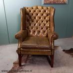 Schitterende olijfgroene Chesterfield Wingback fauteuil, Chesterfield, 75 tot 100 cm, Minder dan 75 cm, Ophalen of Verzenden