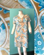 Vintage originele jaren 70 mini-jurk lichtblauw/beige mt 40, Maat 38/40 (M), Vintage, Gedragen, Boven de knie