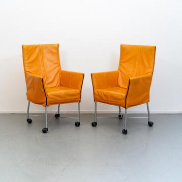 4 Prachtige Montis Chaplin stoelen in oranje (/oker) leder beschikbaar voor biedingen