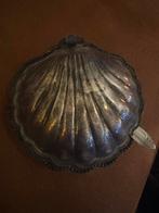 Antieke verzilverde botervloot / oesterschaal met glazen inl, Ophalen of Verzenden, Zilver