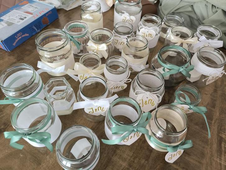 complete set bruiloft decoratie versiering sage/wit, Hobby en Vrije tijd, Feestartikelen, Zo goed als nieuw, Versiering, Geboorte of Huwelijk