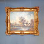 Vintage waterrijk landschap In Lodewijk XVI  lijst, Antiek en Kunst, Kunst | Schilderijen | Klassiek, Ophalen of Verzenden