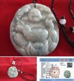 Happy Boeddha halskoord groene jade met certificaat, Verstelbaar, Verzenden, Nieuw, Steen of Mineraal